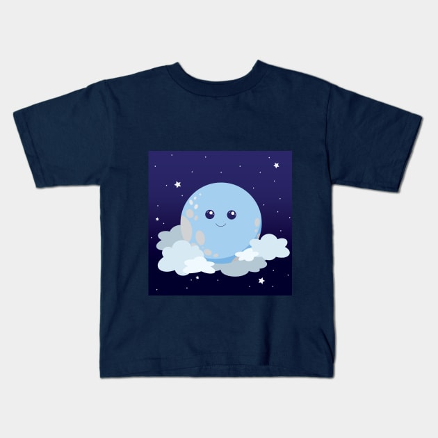 Cute Moon in a Cloudy Night Sky Kids T-Shirt by magentasponge